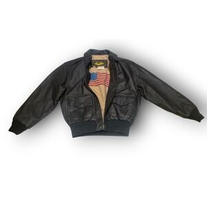 Landing Leathers Air Force A-2 Leather Flight Bomber Jacket Mens Medium US Flag⁠